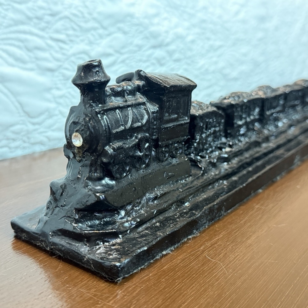 Vtg Hand Crafted From Coal Train Locomotive Sculpture 19" Mining Railroad Decor